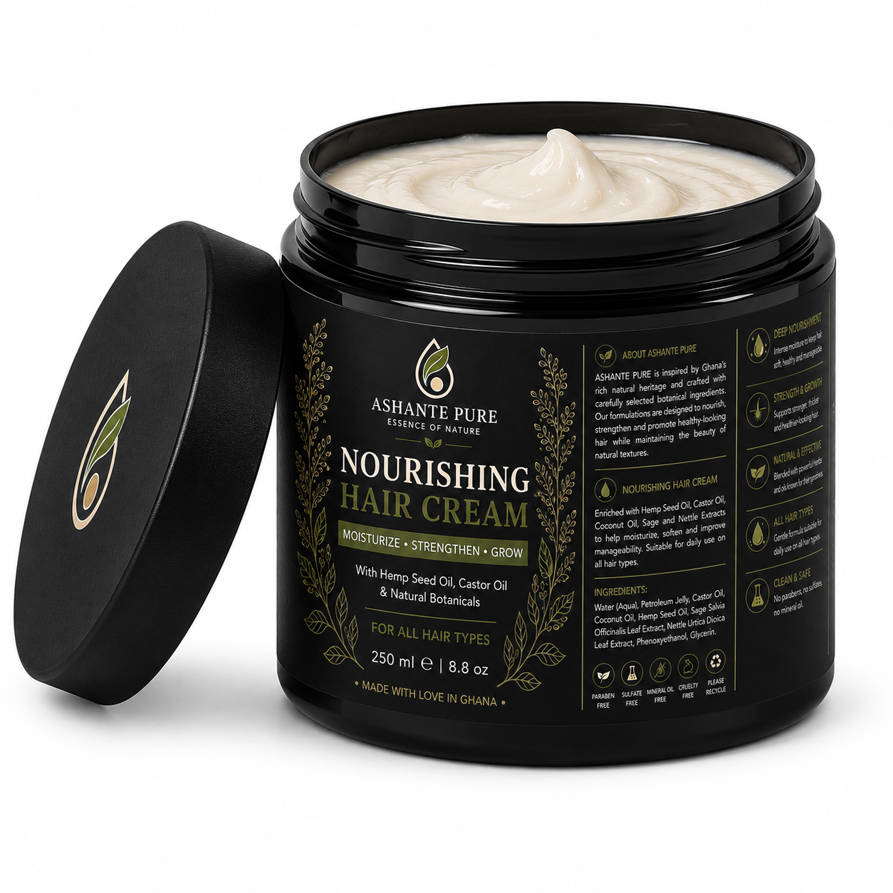 ASHANTE PURE Nourishing Hair Cream - moisturize, strengthen & grow [250ml]