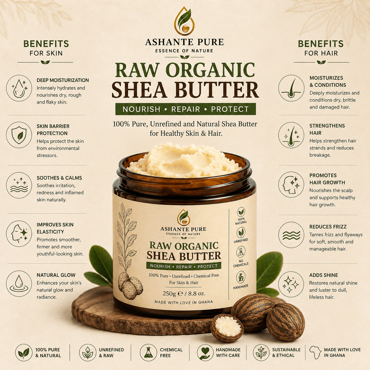 raw organic shea butter  - ashantepure